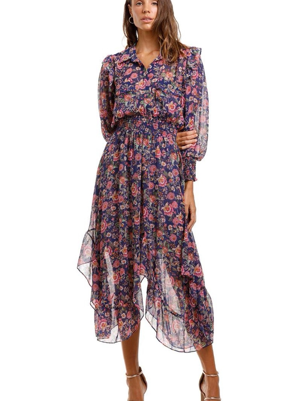 Misa Los Angeles Katja Floral Chiffon Long Dress Sz Large